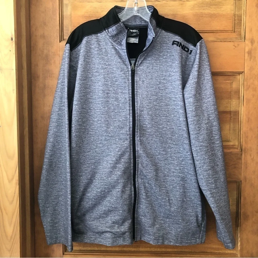 AND1/ Mens / Sleet Heather Gray/  black track jacket / Size M